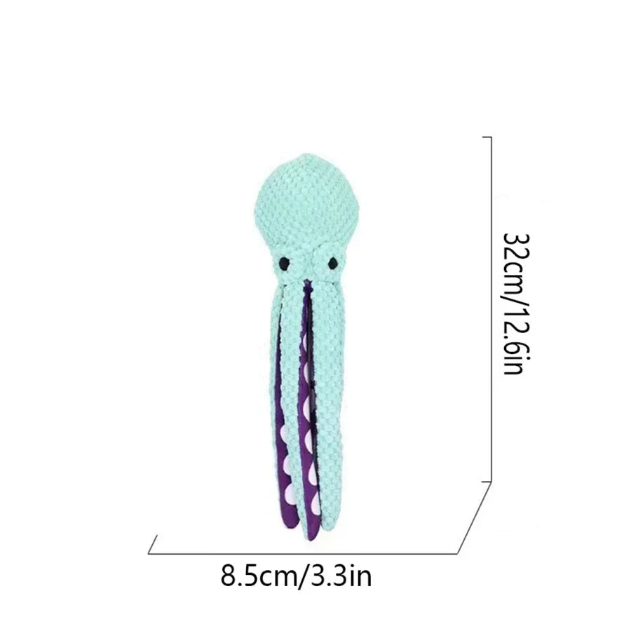 Interactive Denim Octopus Dog Toy With Sound Features