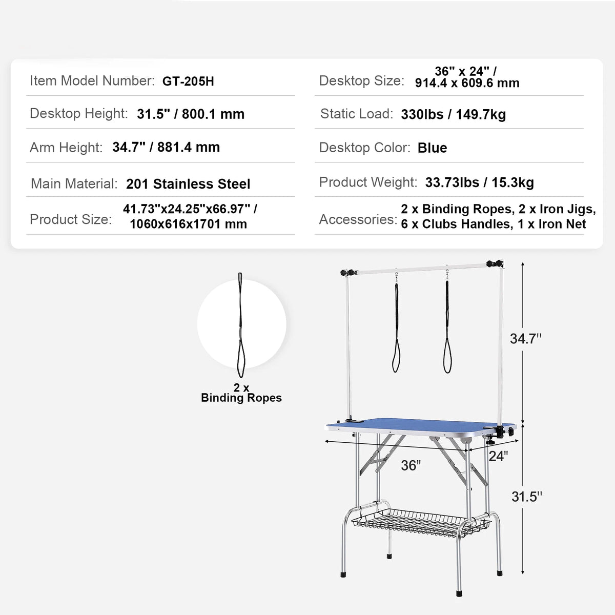 Foldable Pet Grooming Table With Two Arms And Clamp
