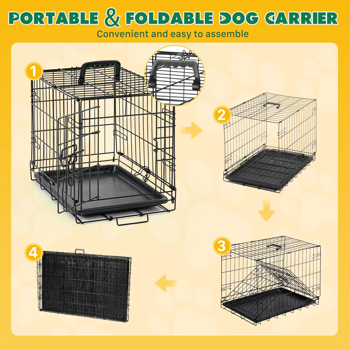 Jhk Foldable Metal Dog Crate With Removable Tray