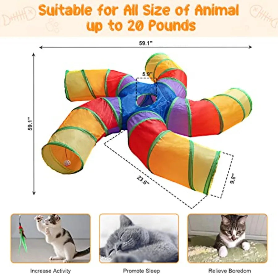 S Shaped Foldable Cat Tunnel With Interactive Play Balls