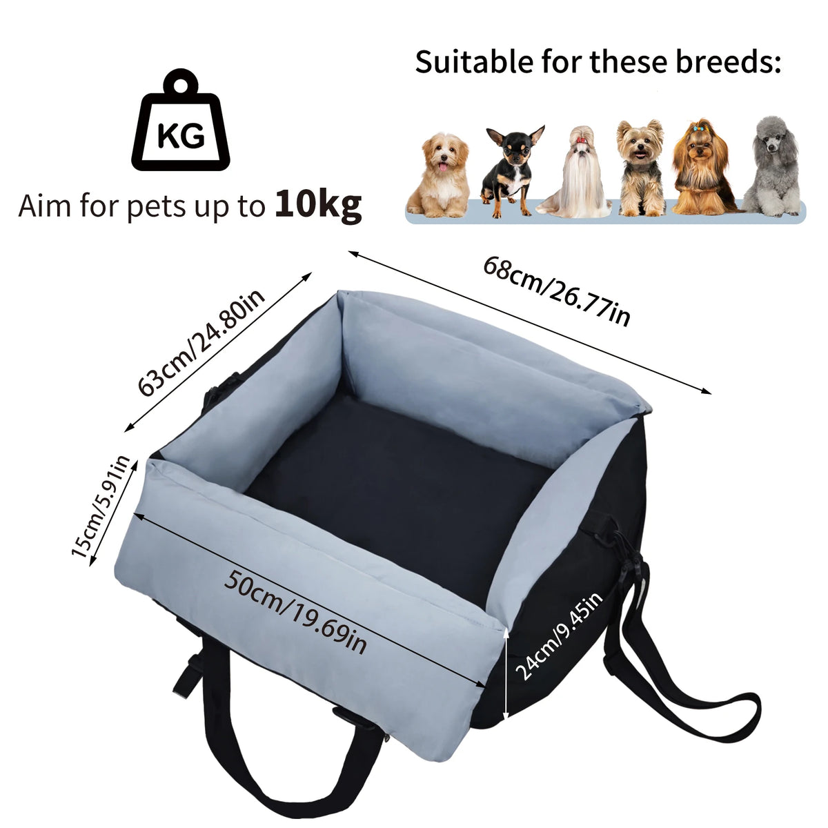 BORWART Portable Dog Booster Car Seat With Strap