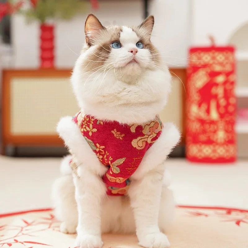 Dksinye Pet Dog Cat Tang Dynasty Thick Velvet Vest Outfit