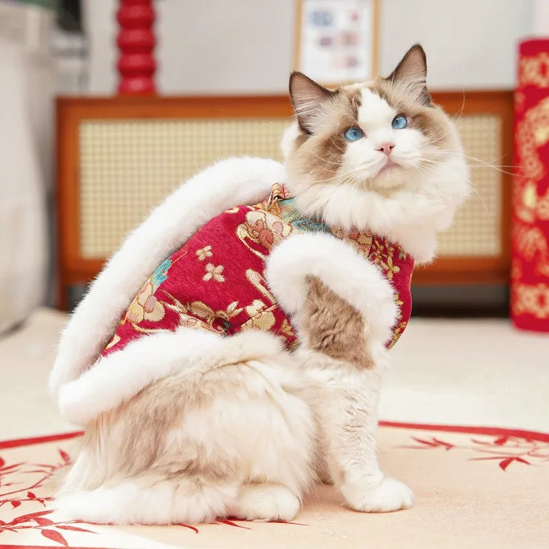Dksinye Pet Dog Cat Tang Dynasty Thick Velvet Vest Outfit