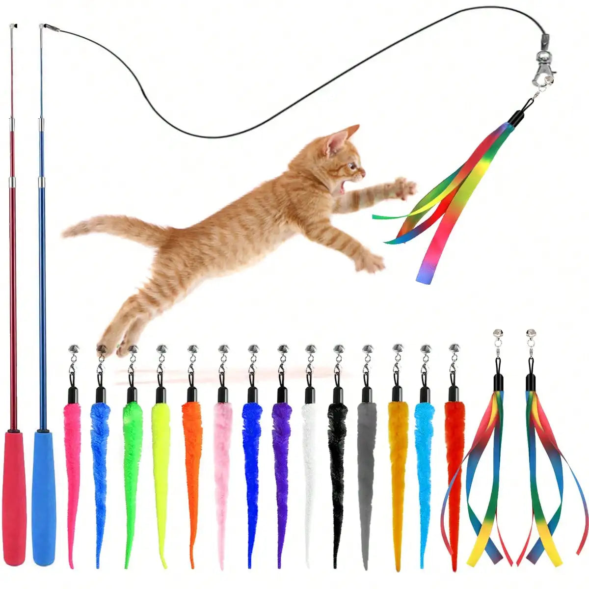 Interactive Cat Teaser Wand With Fleece Play Refills