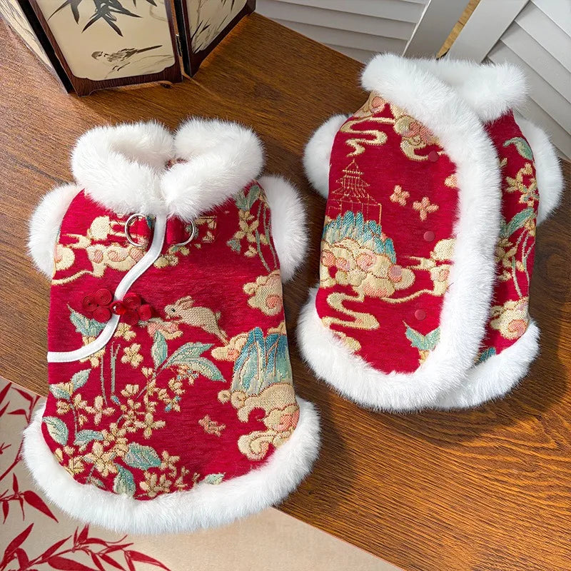Dksinye Pet Dog Cat Tang Dynasty Thick Velvet Vest Outfit