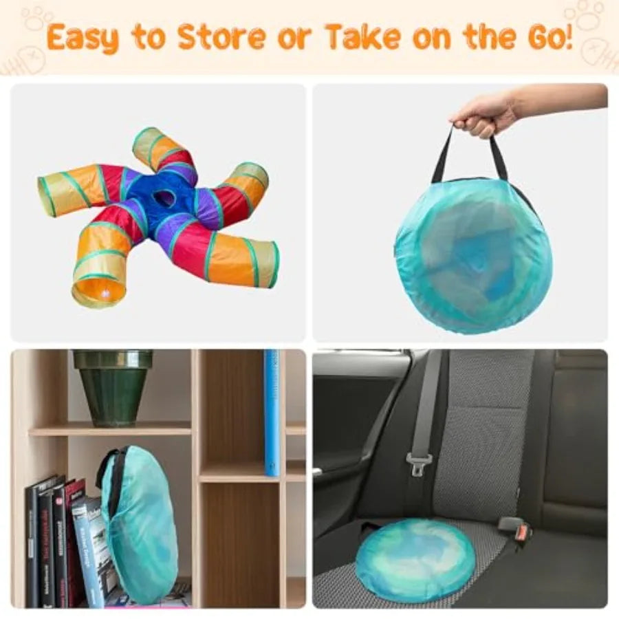 S Shaped Foldable Cat Tunnel With Interactive Play Balls