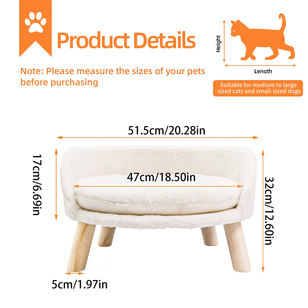 Borwart Elevated Pet Sofa With Removable Cushion