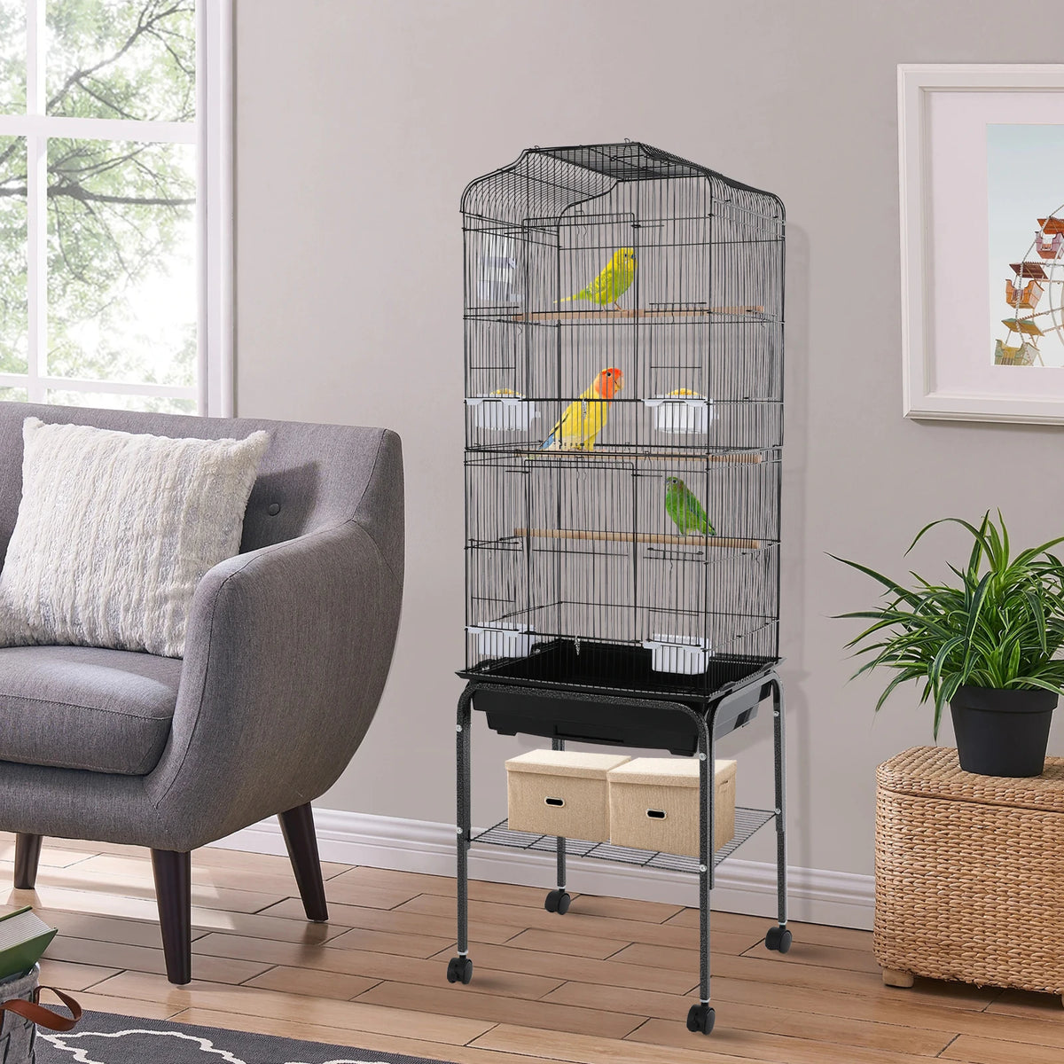 Spacious Bird Flight Cage With Locking Door And Wheels
