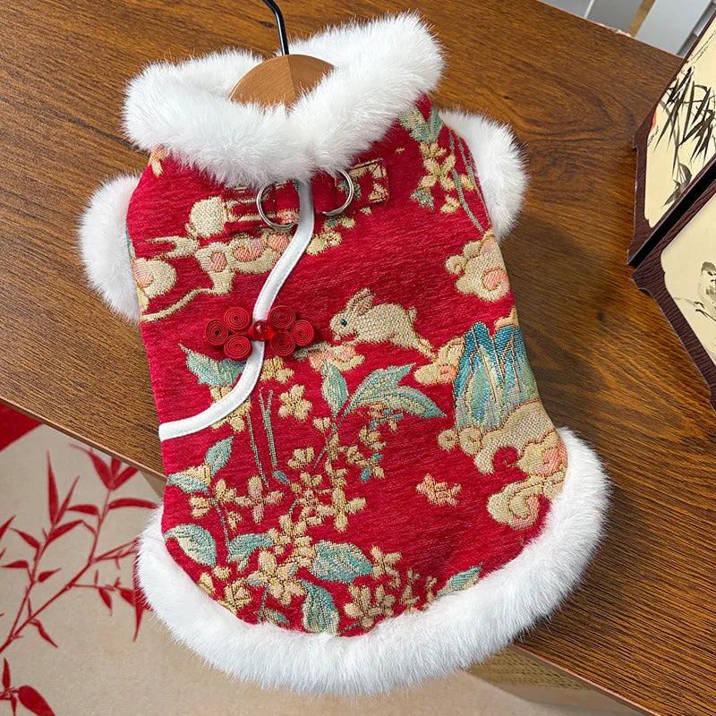 Dksinye Pet Dog Cat Tang Dynasty Thick Velvet Vest Outfit
