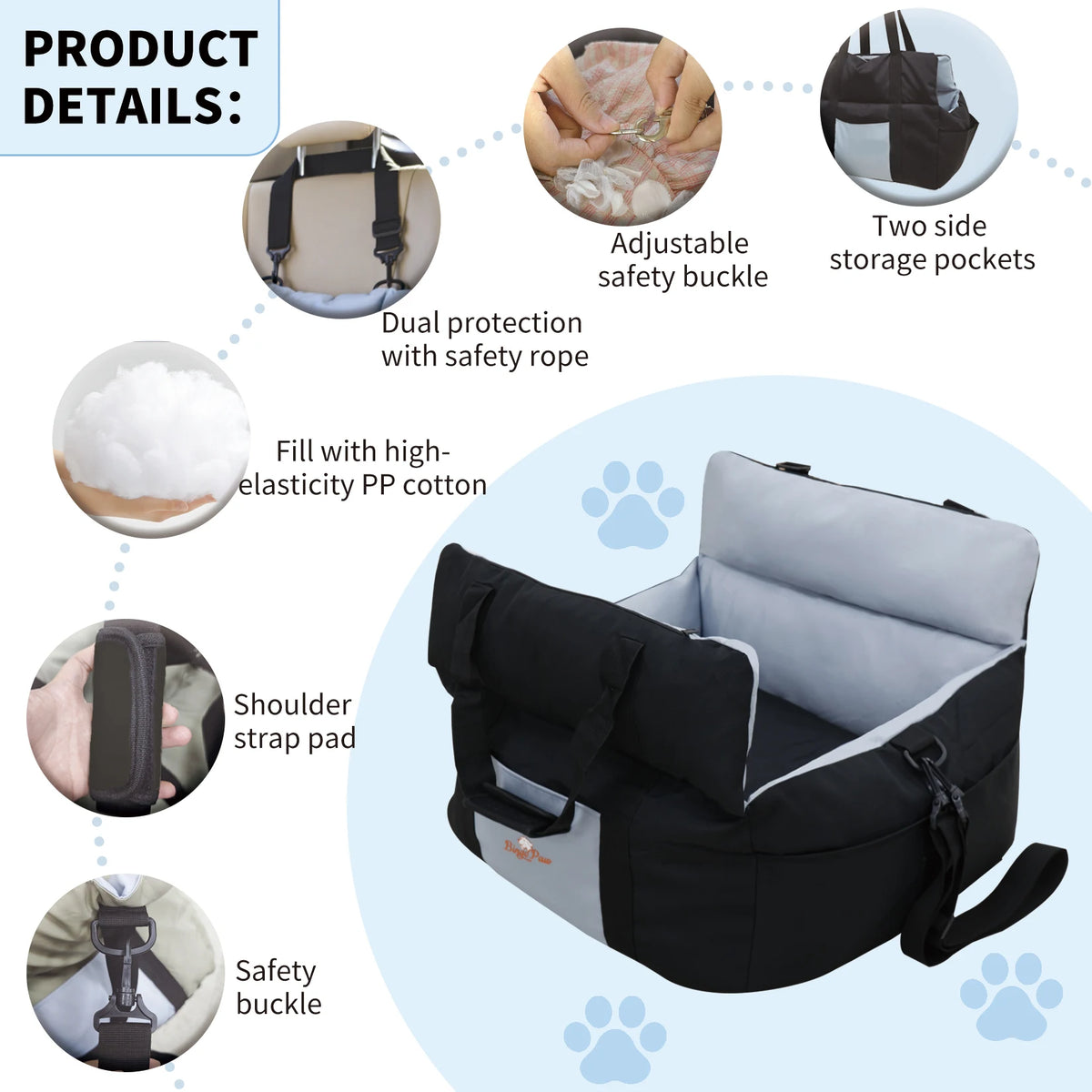 BORWART Portable Dog Booster Car Seat With Strap