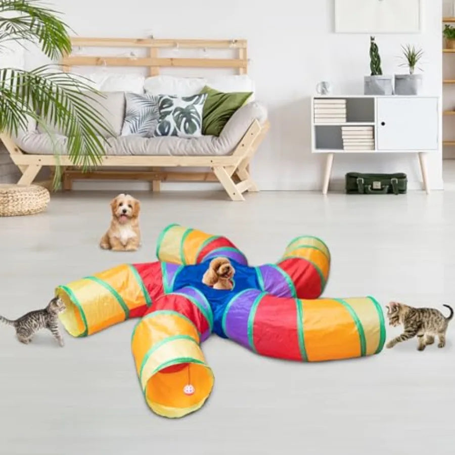 S Shaped Foldable Cat Tunnel With Interactive Play Balls