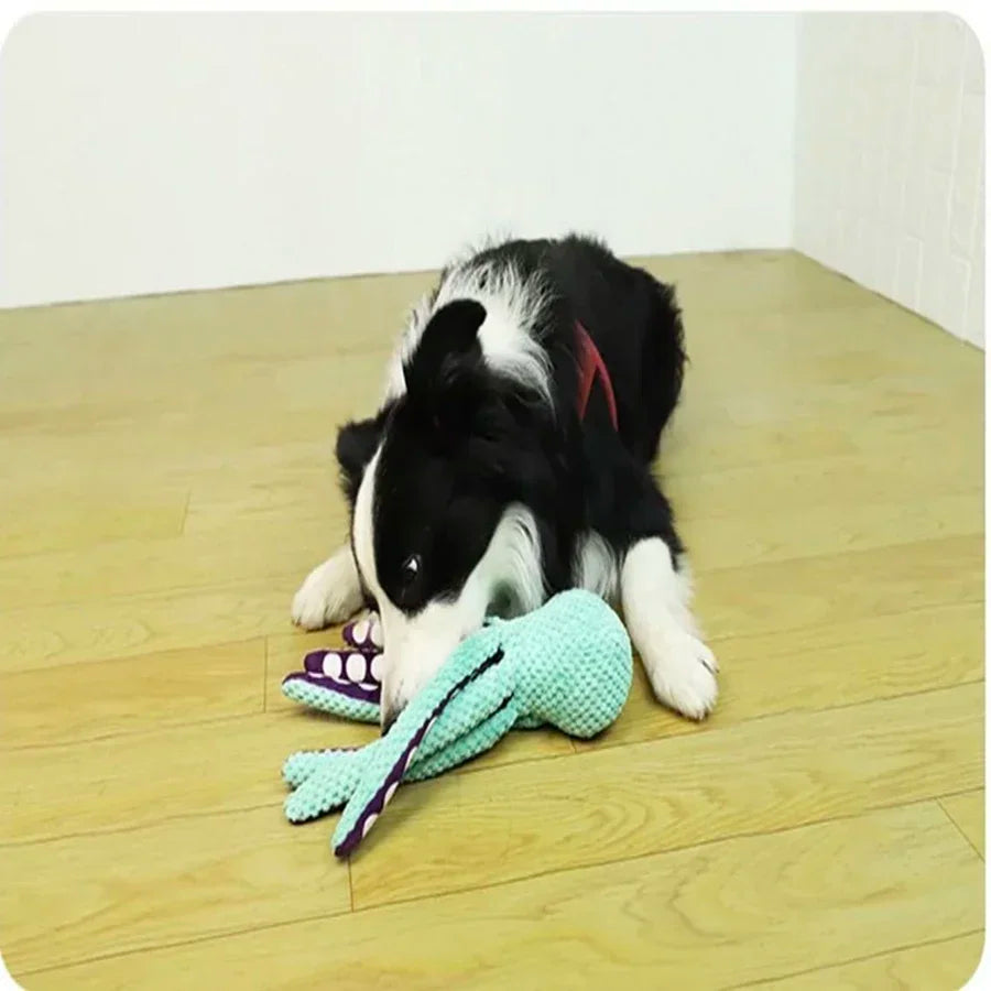Interactive Denim Octopus Dog Toy With Sound Features