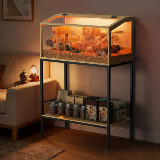 Wooden Hamster Cage With Glass Panels And Led Light
