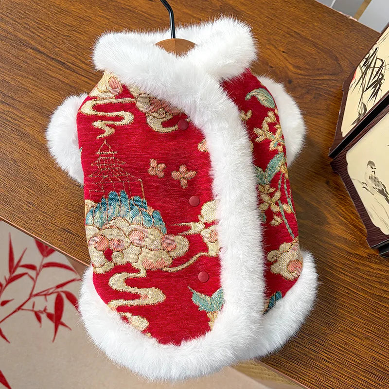 Dksinye Pet Dog Cat Tang Dynasty Thick Velvet Vest Outfit