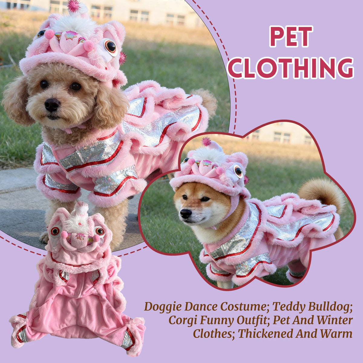 Dog Lion Dance Costume Thickened Warm Winter Petwear