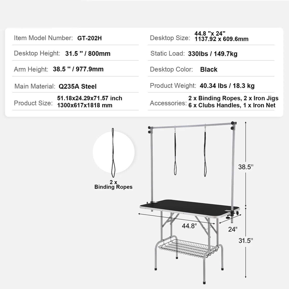 Foldable Pet Grooming Table With Two Arms And Clamp