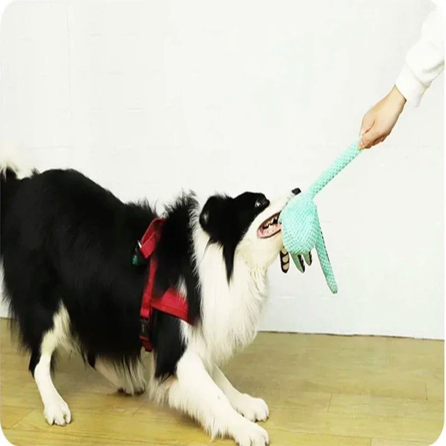Interactive Denim Octopus Dog Toy With Sound Features
