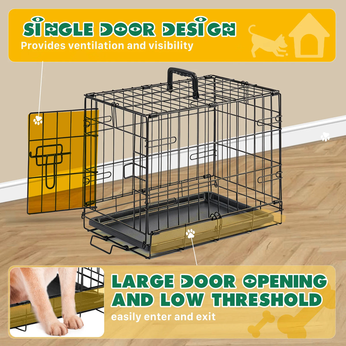 Jhk Foldable Metal Dog Crate With Removable Tray
