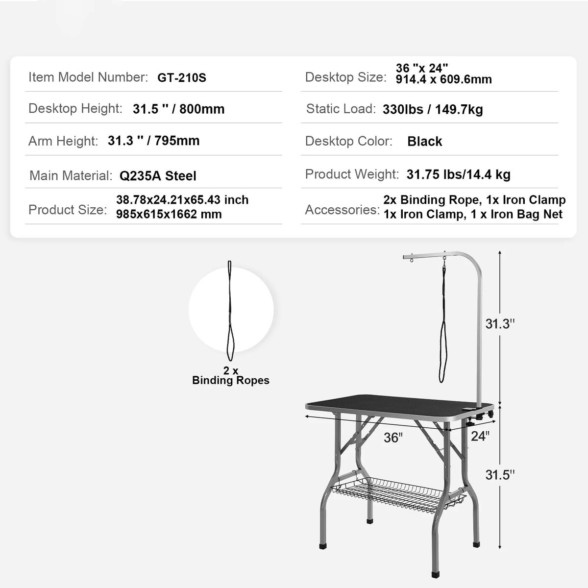 Foldable Pet Grooming Table With Two Arms And Clamp