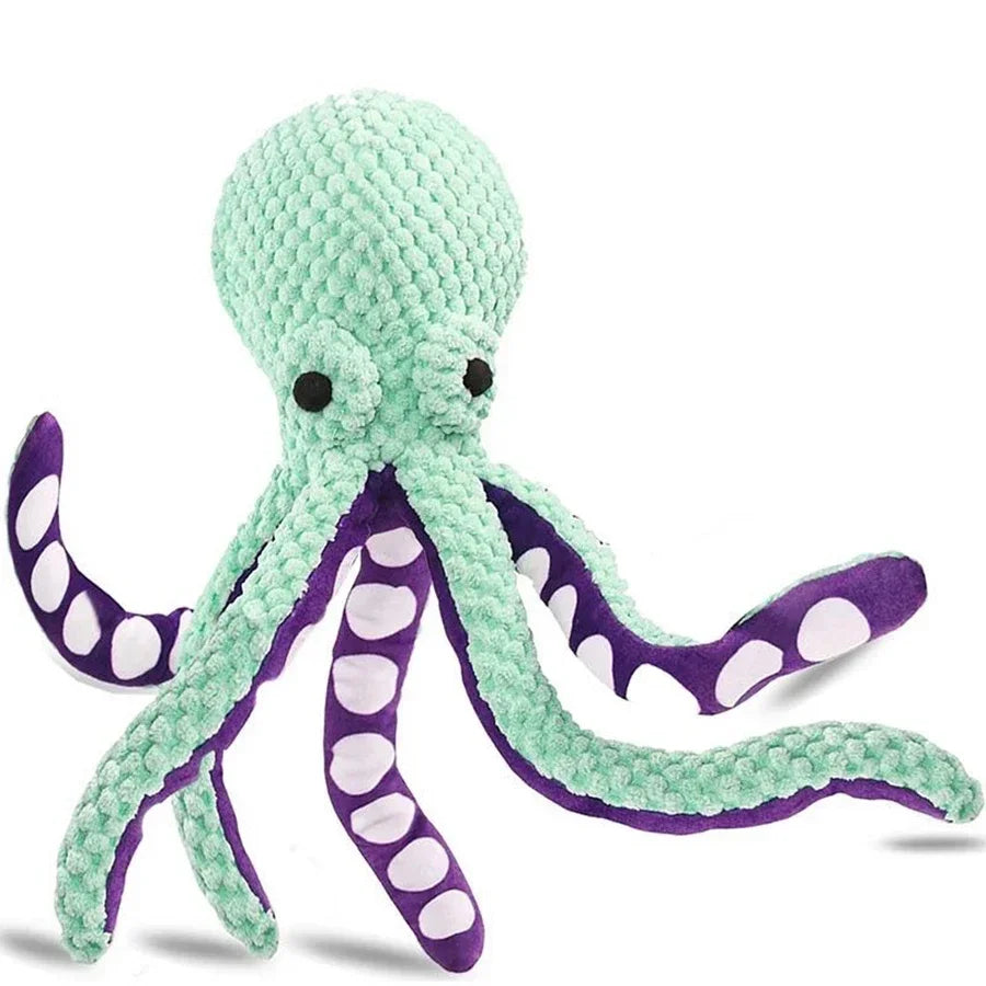 Interactive Denim Octopus Dog Toy With Sound Features