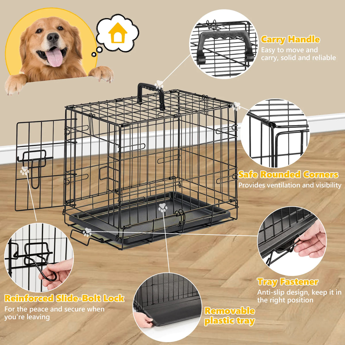 Jhk Foldable Metal Dog Crate With Removable Tray