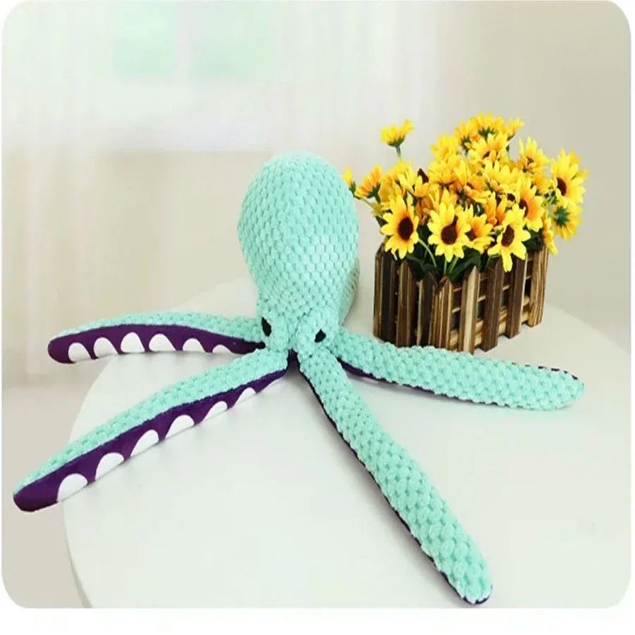 Interactive Denim Octopus Dog Toy With Sound Features