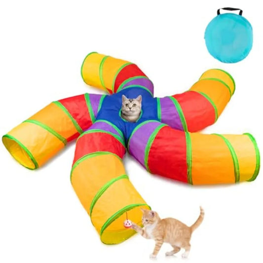 S Shaped Foldable Cat Tunnel With Interactive Play Balls