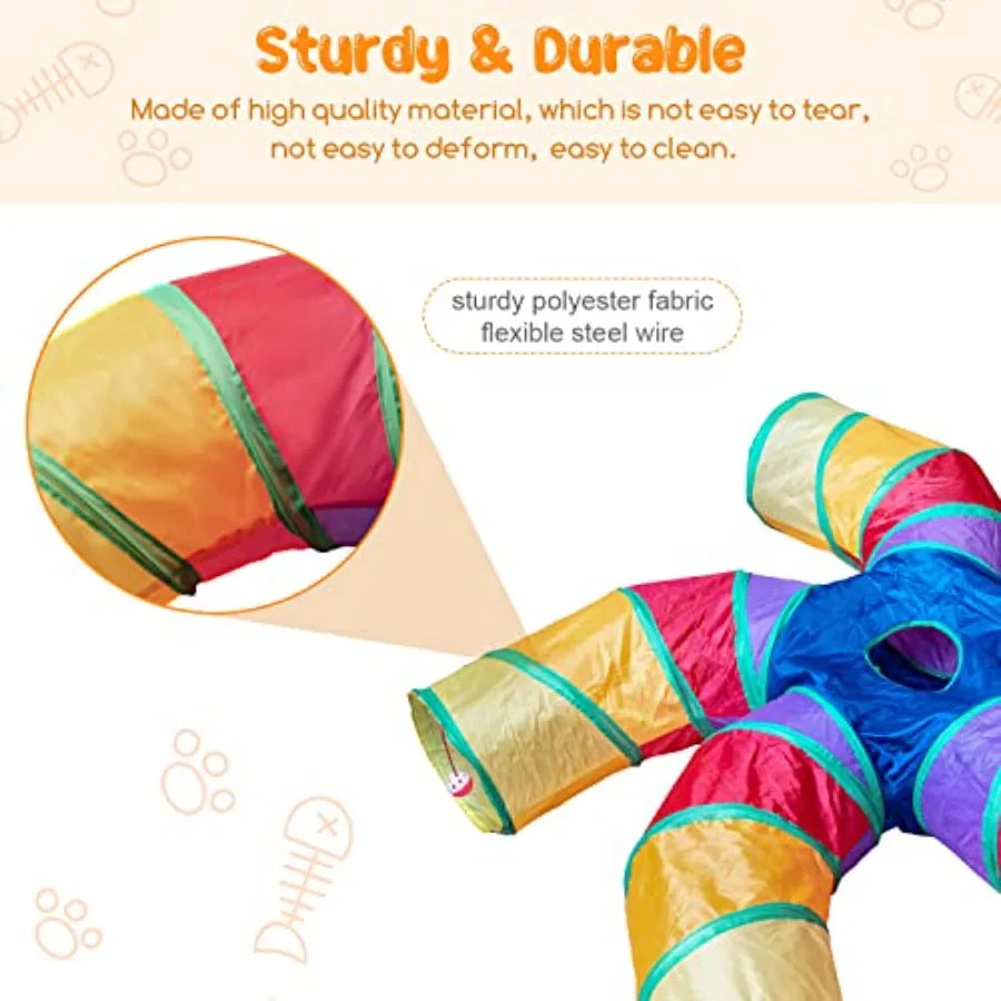 S Shaped Foldable Cat Tunnel With Interactive Play Balls