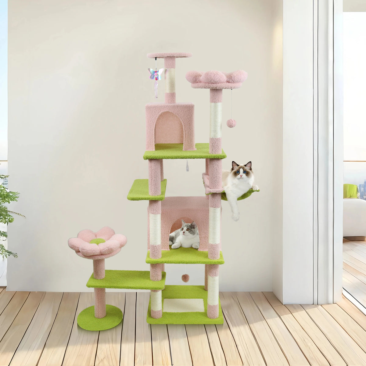 Flower Cat Tree with Cushion Hammock and Scratching Post
