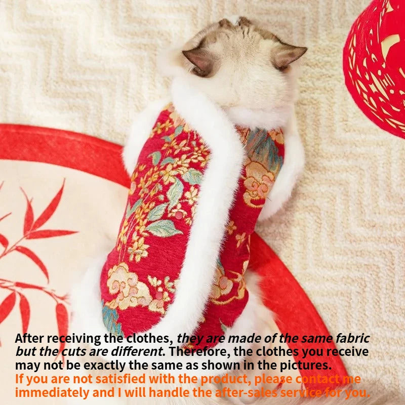 Dksinye Pet Dog Cat Tang Dynasty Thick Velvet Vest Outfit