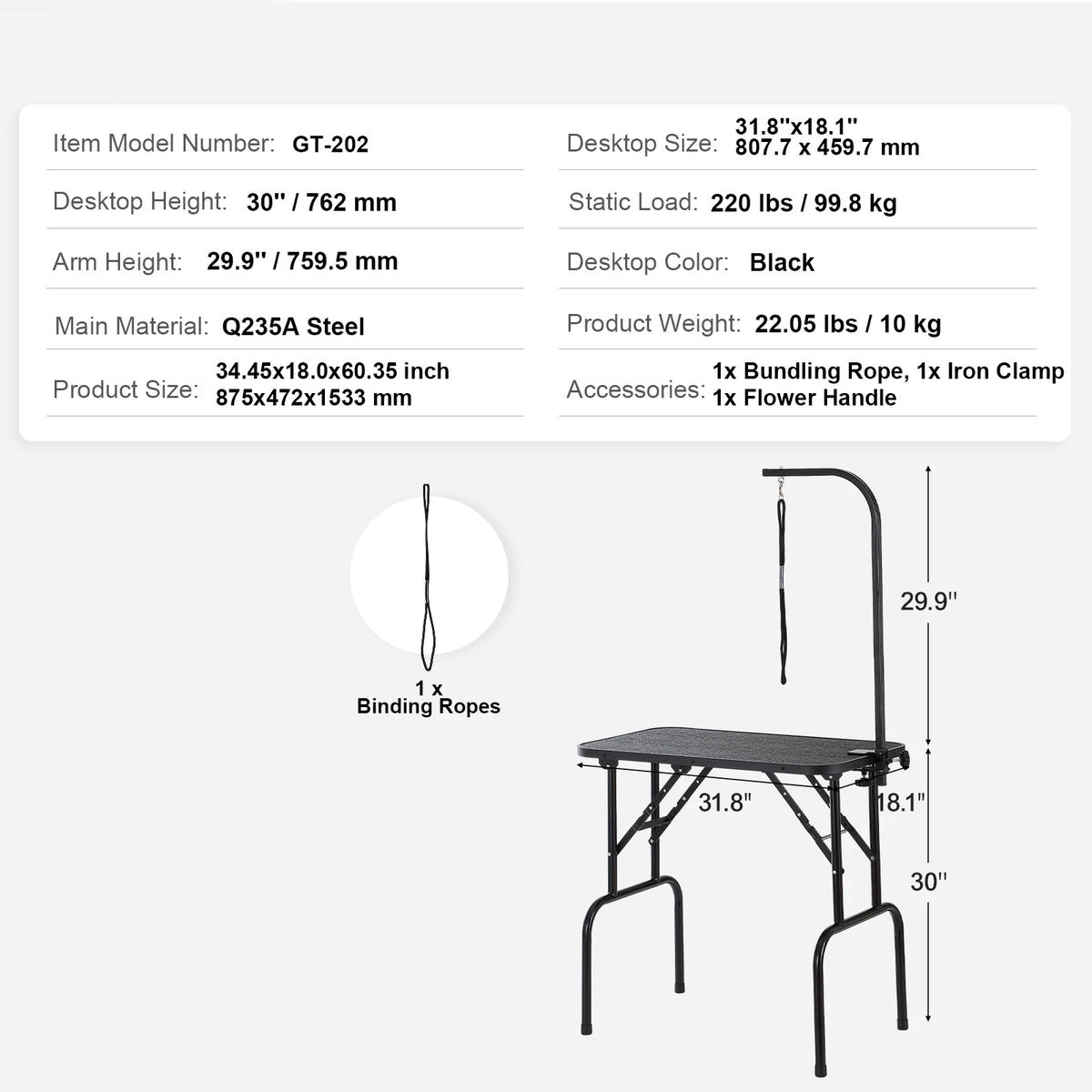 Foldable Pet Grooming Table With Two Arms And Clamp