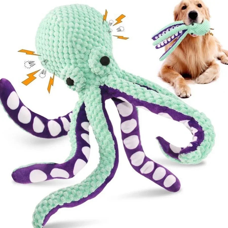Interactive Denim Octopus Dog Toy With Sound Features