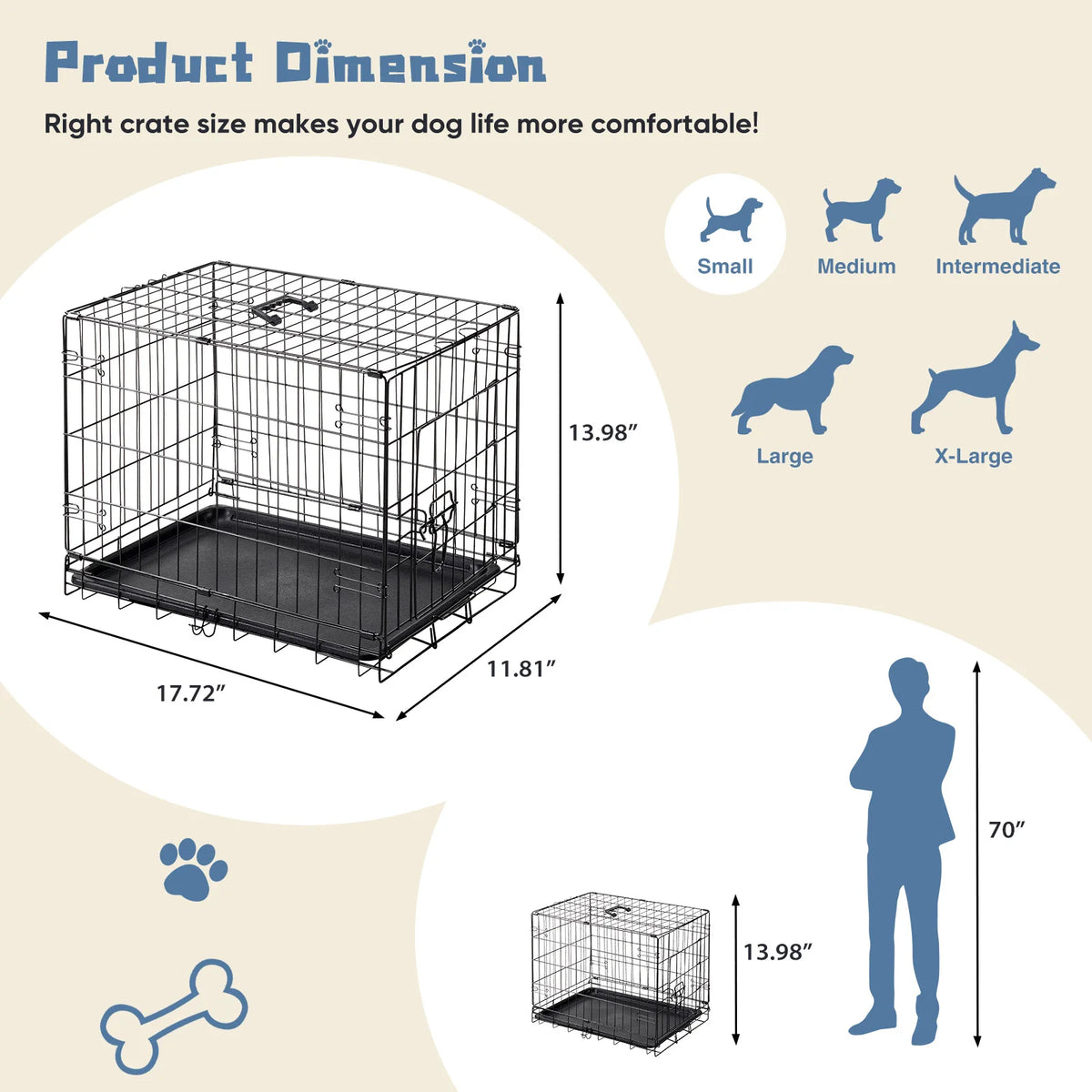 Jhk Foldable Metal Dog Crate With Removable Tray