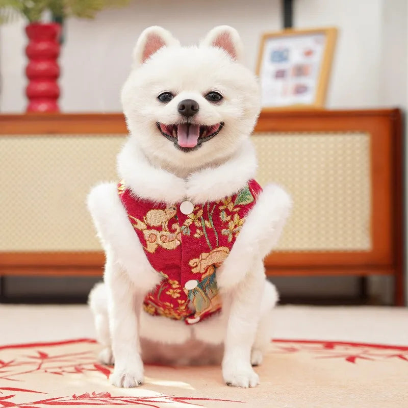Dksinye Pet Dog Cat Tang Dynasty Thick Velvet Vest Outfit