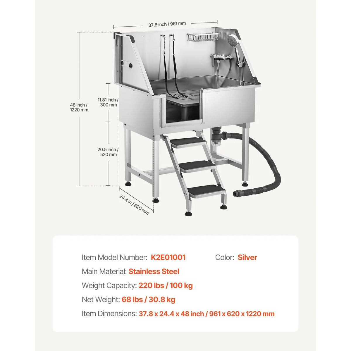 Stainless Steel Dog Grooming Station With Faucet