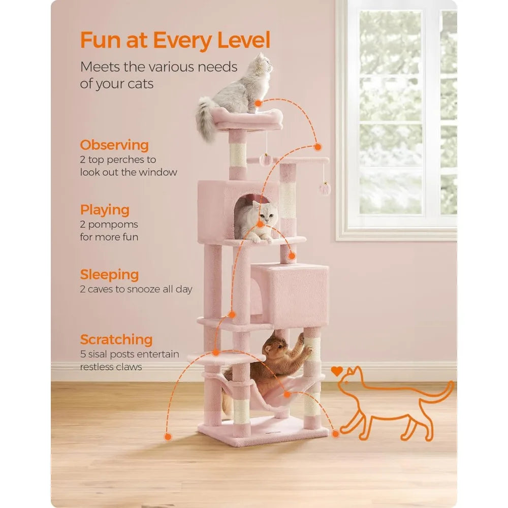 NBVCX Multi Level Cat Tree With Scratching Posts Hammock